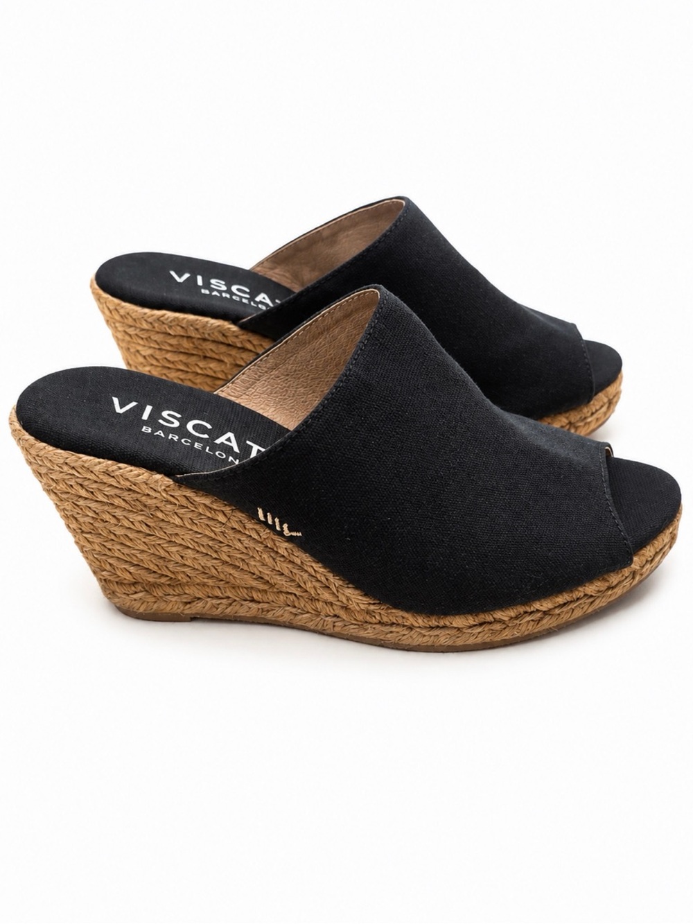 Viscata Barcelona Black Canvas Espadrille Wedge Mules